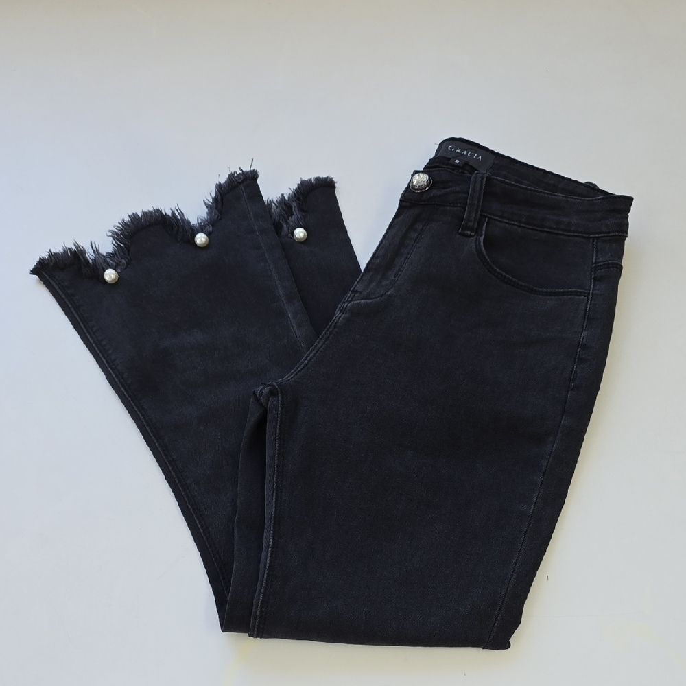 Gracia lack Pearl Embellished Flare Jeans